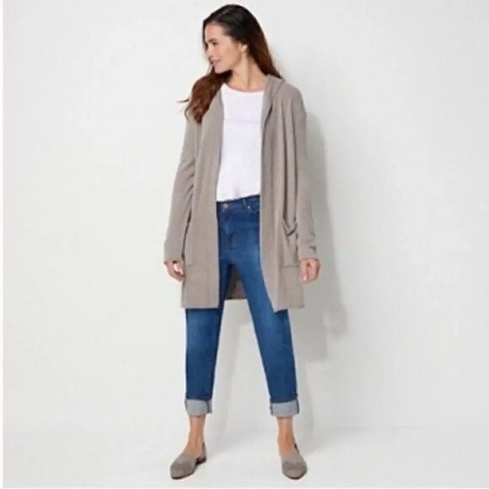 Barefoot Dreams CozyChic Lite Resort Cardigan With Hood Womens Sz L Buttery Soft